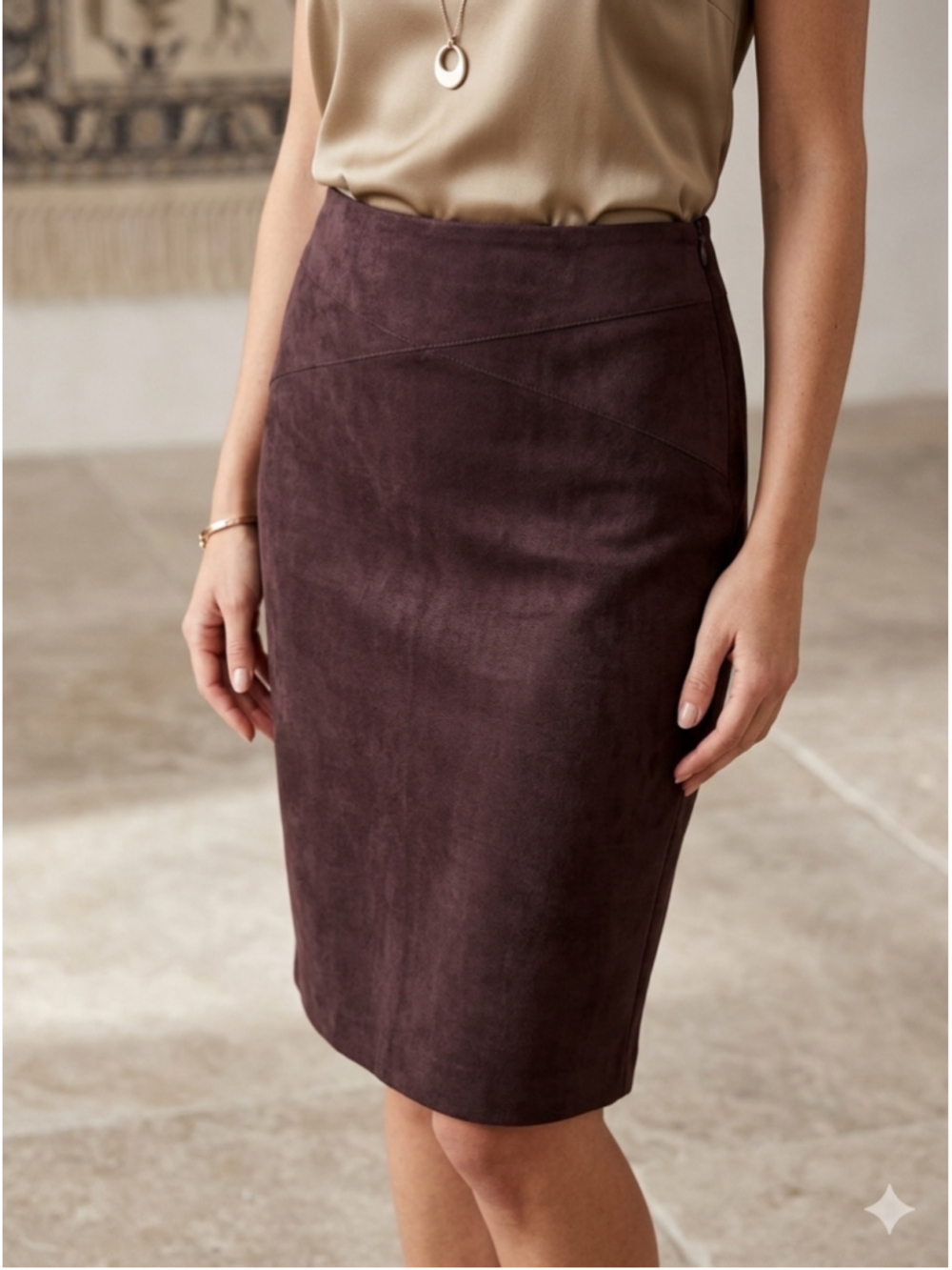 RW & CO. Melange Pencil Midi Skirt Flat Waist 16.5" Side Zip Tailored 2079